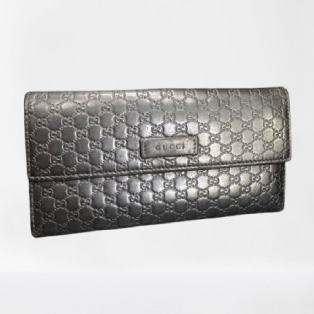 Gucci Micro GG Guccissima Metallic Black Continental Wallet COA